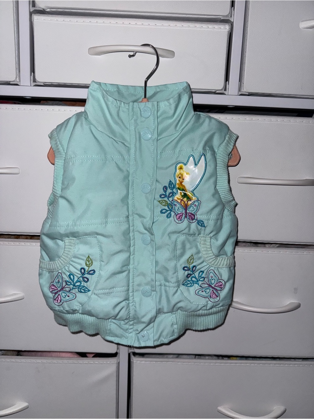 VTG Disney Fairies Tinker Bell Puffer Vest Aqua Blue Y2K 2000s Toddler Girl 3T